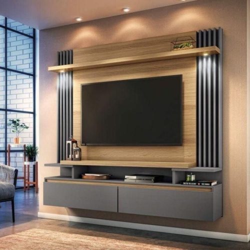 Wood TV Unit and Display Cabinet with Back Panel